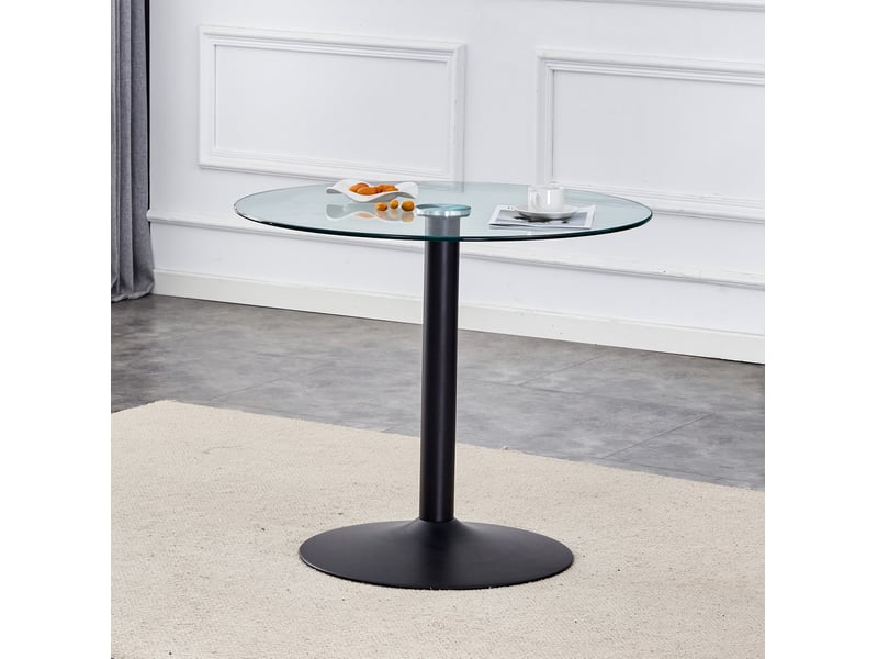  Table ronde 85 cm en verre transparent et métal noir, hauteur 76 cm  - Conforama D