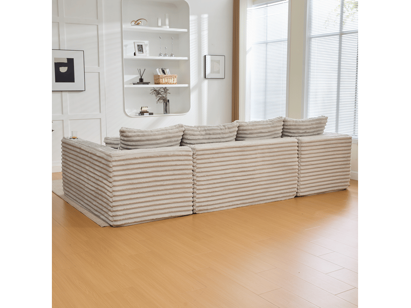 Canapé modulable en u modenvie 6 places 320 x 155 cm velours côtelé gris clair - Conforama D