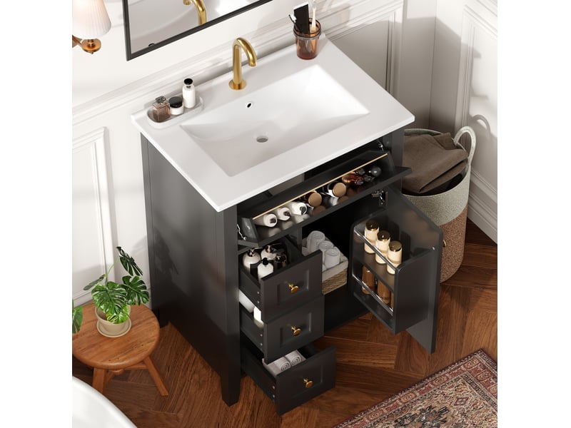  Meuble sous-vasque 61x47x86 cm avec lavabo en céramique noir brillant  - Conforama B