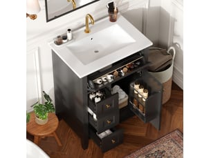 Meuble sous-vasque 61x47x86 cm avec lavabo en céramique noir brillant