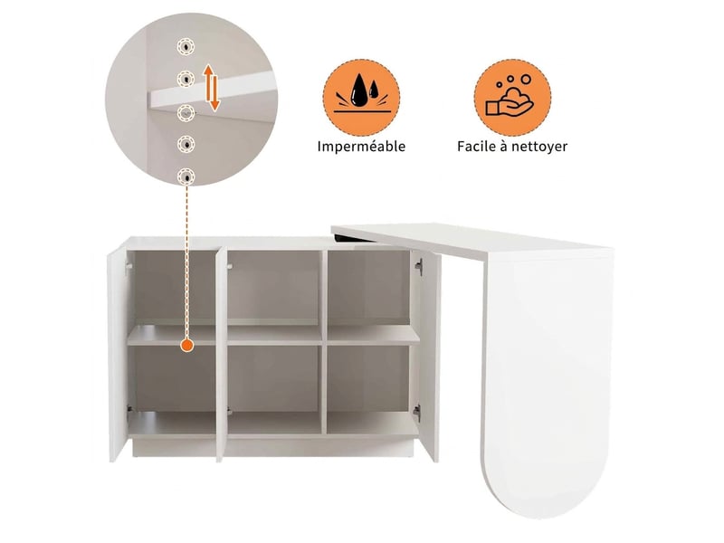 Bureau, bureau informatique d'angle pivotant en l, table de bureau, coiffeuse, blanc 110 cm - Conforama B
