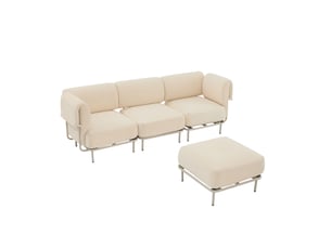 Canapé d’angle modulable 3 places 251x155x78 cm, avec pouf repose-pieds indépendant, style scandinave, en chenille beige