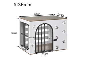 Cage d’intérieur 80x54x63 cm – blanc et chêne clair – table d’appoint avec 2 gamelles en inox amovibles