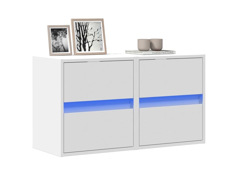 Lot de 2 meuble tv mural avec lumières led blanc 41x31x45 cm shl9815 - Conforama B