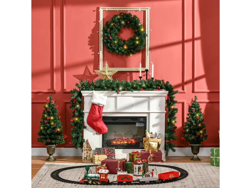  Décorations de noël, ensemble de 4 pièces comprenant 2 sapins de noël φ40x90 cm, une guirlande de noël et une couronne de noël  - Conforama C