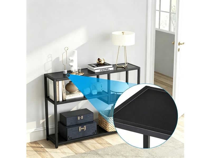  Console d'entrée noire à 4 niveaux en panneau de particules et métal, 110 x 30 x 85 cm, style vintage  - Conforama D