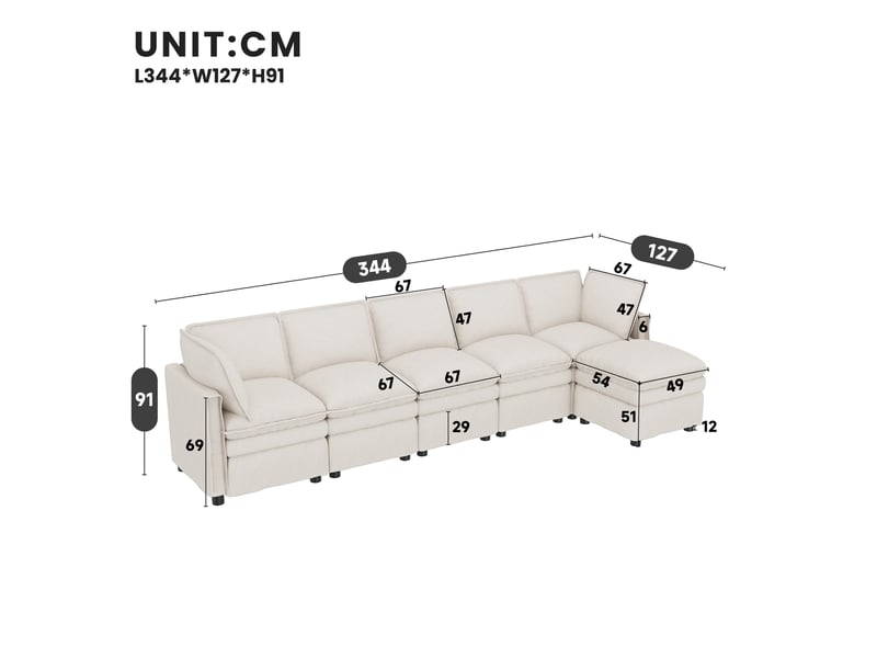 Canapé d'angle gauche fixe 6 places tissu beige - Conforama C