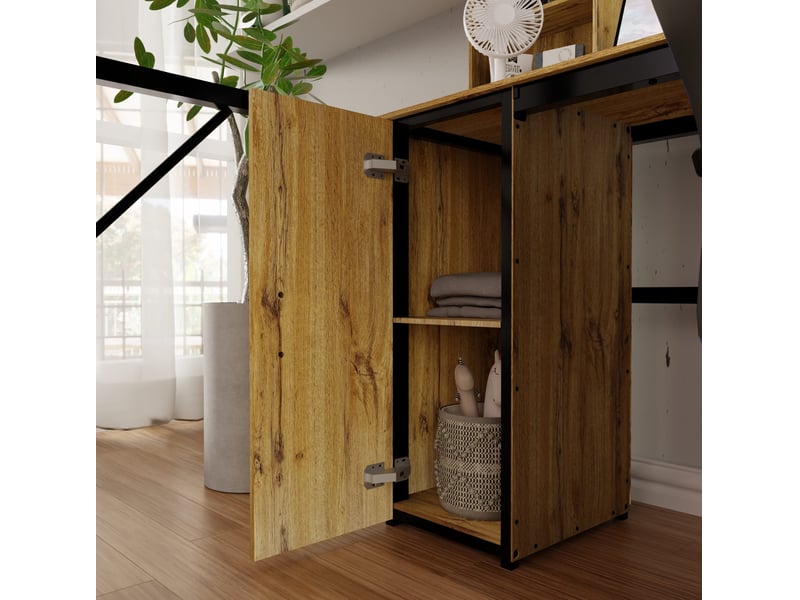  Lit mezzanine 90 x 200 cm avec bureau, rangements, escalier et port usb noir  - Conforama D