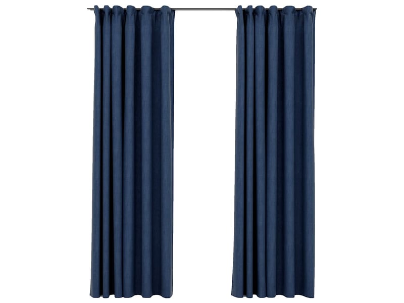  Lot de 2 rideaux occultants, rideaux black-out aspect lin avec crochets bleu 140x245cm cf44511  - Conforama A