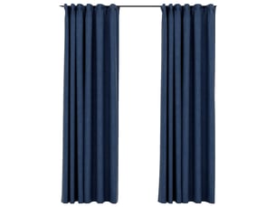 Lot de 2 rideaux occultants, rideaux black-out aspect lin avec crochets bleu 140x245cm cf44511