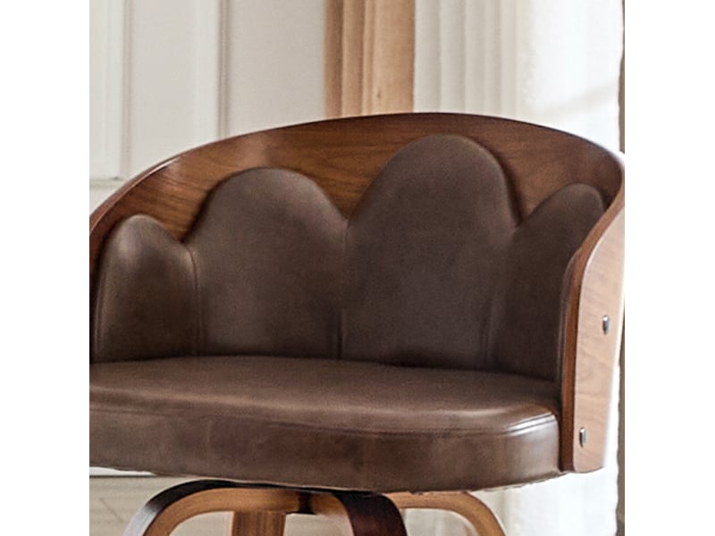  Lot de 2 tabourets de bar, tabouret de bar dossier fleur, bois courbé, assise pu, moderne, repose-pieds métal, marron  - Conforama E