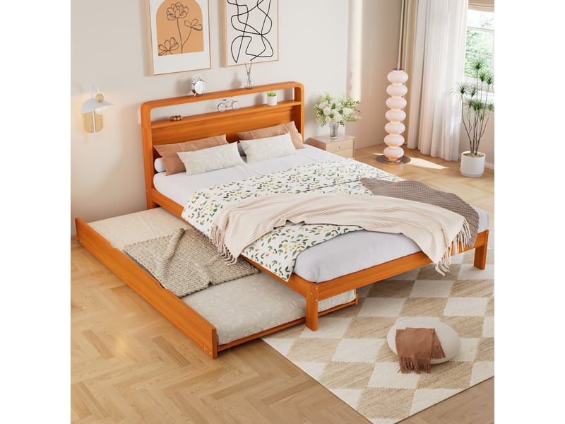  Lit gigogne 140x200 cm, lit enfant, couchage gigogne extensible, bois naturel  - Conforama R