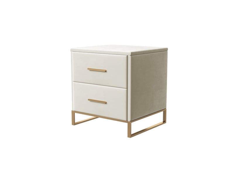  Lot de 2 tables de chevet en velours beige - 40x40x50 cm - piétement en métal doré - 2 tiroirs - design élégant et moderne  - Conforama A