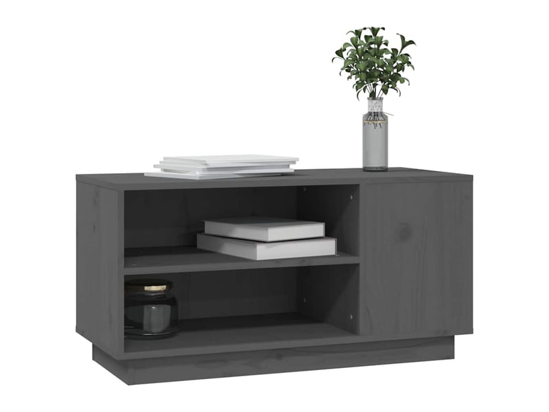  Meuble tv - banc tv - meuble de rangement gris 80x35x40,5 cm bois de pin massif  - Conforama D