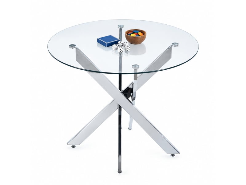  Table à manger en verre et métal argenté  - Conforama A