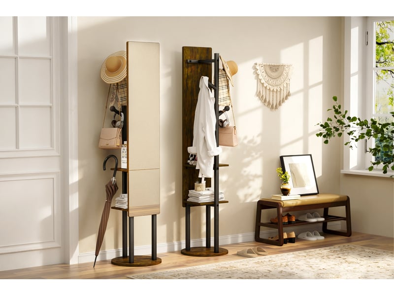  Portemanteau rotatif avec miroir de 174 cm en acier et panneau de particules  - Conforama R