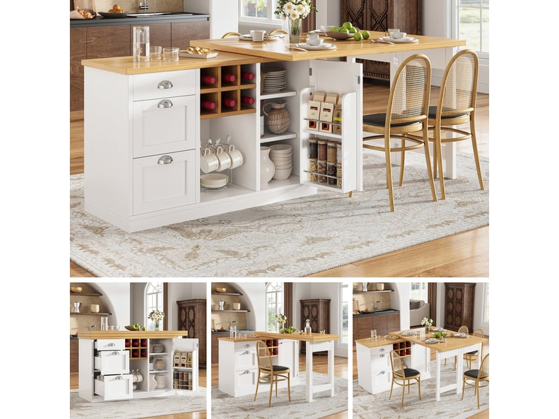  Ilot de cuisine 1 porte 3 tiroirs coloris blanc mdf  - Conforama B