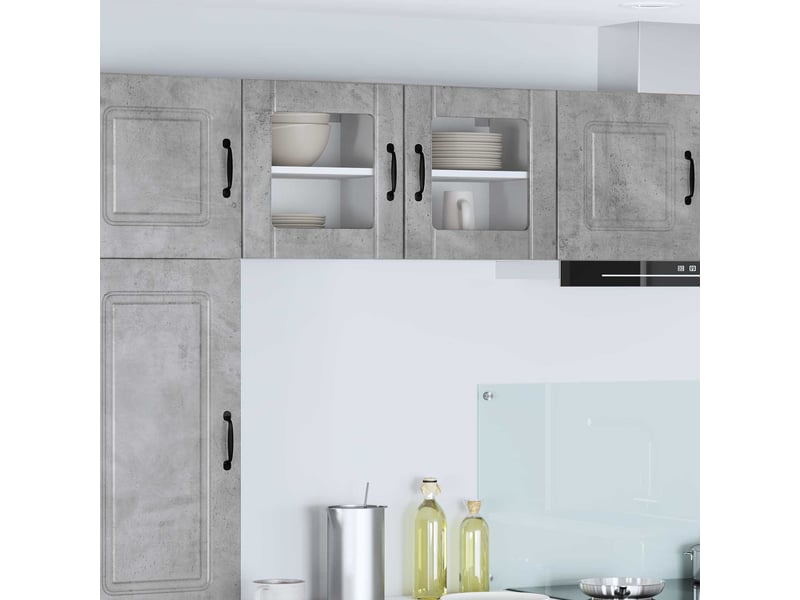 Meuble mural de cuisine, cabinet en verre mural 2 pcs gris béton bois d'ingénierie shl9419 - Conforama B