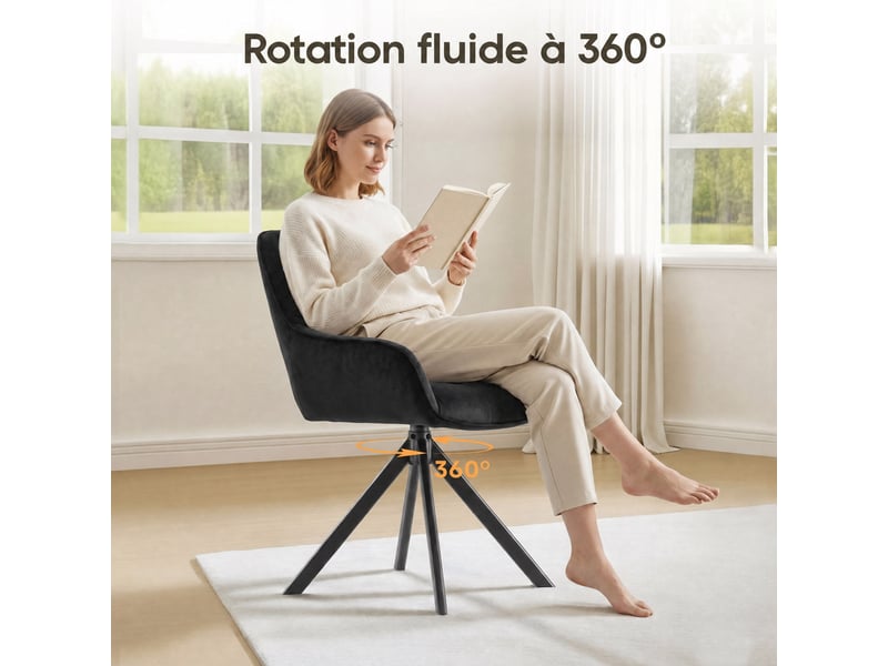  Lot 4 chaise pivotante premium avec demi-accoudoirs - chaise rotation à 360°base métallique haute stabilité, noir  - Conforama D