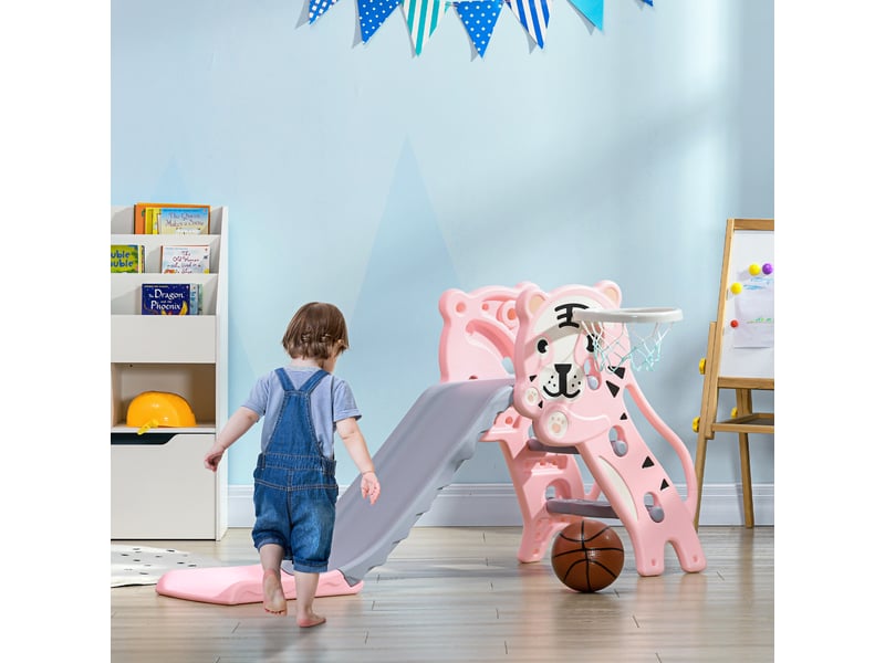  Toboggan pour enfants, toboggan intérieur pour enfants, avec panier de basket, thème tigre, de 18 à 36 mois, rose  - Conforama B