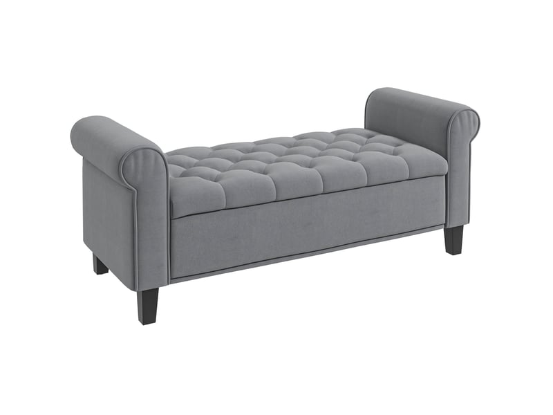  Banc de rangement 126 x 48,5 x 57 cm gris en polyester, assise capitonnée avec coffre sous l'assise  - Conforama A