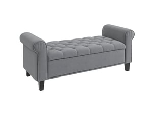 Banc de rangement 126 x 48,5 x 57 cm gris en polyester, assise capitonnée avec coffre sous l'assise