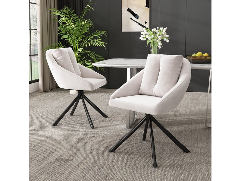  Lot de 4 chaises salle à manger 59x65x79 cm en velours aéré et métal beige, pivotantes à 360°, dossier rembourré englobant  - Conforama E