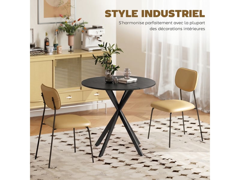  Table à manger ronde 2 personnes en acier et mélamine noir ø 80 x h 75 cm  - Conforama E