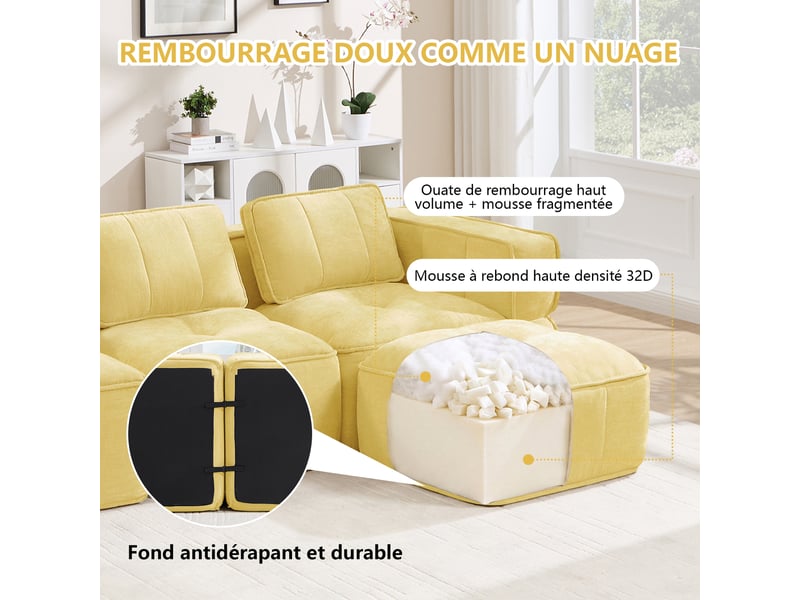  Canapé 4 places, revêtement en tissu, sans assemblage, jaune  - Conforama E