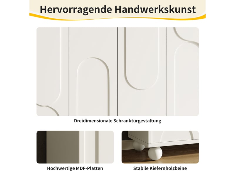  Buffet blanc moderne 120x35x71 cm, meuble rangement cuisine avec portes auto-rebond et étagères ajustables  - Conforama E