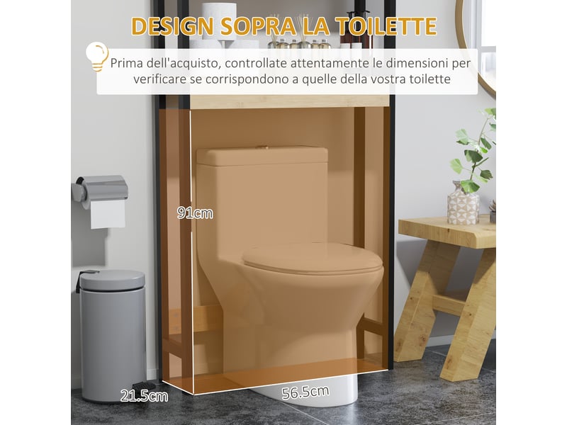  Meuble au-dessus des toilettes en bambou et mdf, 2 portes à lattes, 60 x 21,5 x 172 cm  - Conforama W