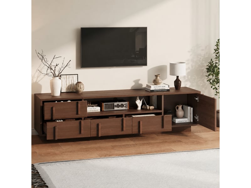  Meuble tv 180 cm pour tv jusqu'à 75 pouces, 4 tiroirs, finition noyer  - Conforama B