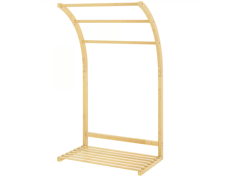  Porte-serviettes en bambou 3 barres avec étagère de rangement,pour la salle de bains et la buanderie,finition naturel  - Conforama B