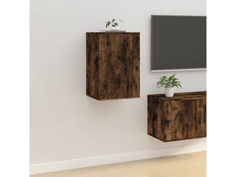  Lot de 2 meuble tv mural, meuble tv suspendu chêne fumé 40x34,5x60 cm  - Conforama C