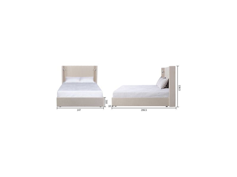  Lit coffre rembourre stan 3 140x190 cm tete de lit haute avec oreilles ecru KTSTAN3WH140 - Conforama D