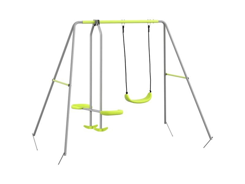  Balançoire 2 agrès portique avec 1 balançoire et face à face 255 x 160 x 180 cm charge max. 135 kg vert gris  - Conforama A