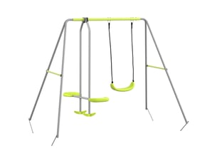 Balançoire 2 agrès portique avec 1 balançoire et face à face 255 x 160 x 180 cm charge max. 135 kg vert gris