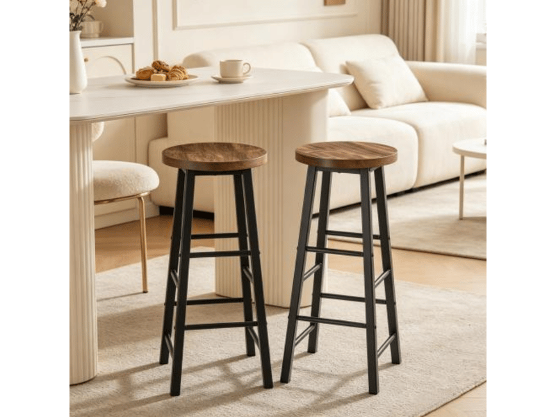  Lot de 2 tabourets de bar 71 cm, noir et vintage – assise mdf, structure métal, style industriel  - Conforama D