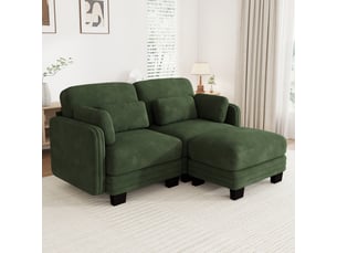 Canapé d’angle modulable 176 cm 2 places avec ottoman, coussins d’accoudoir amovibles, coussins lombaires épais à soutien renforcé, chenille, vert