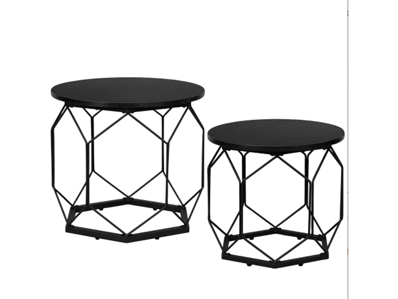 Lot de 2 tables basses rondes, plateaux amovibles, design moderne pour salon - Conforama A