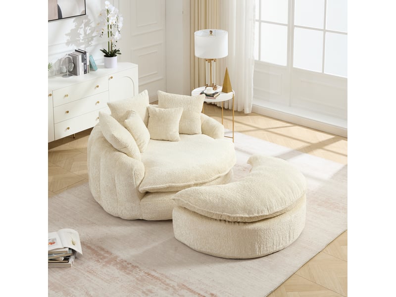 Fauteuil convertible modulable avec coussins et doubles accoudoirs, en polyester beige, 190,5 × 138 × 84,84 cm - Conforama B