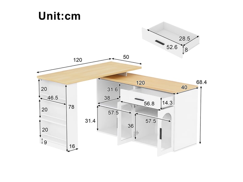  Îlot de cuisine fixe 136x50x78 cm blanc avec plateau pivotant à 360°  - Conforama C