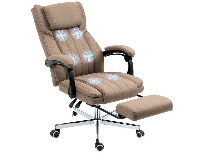  Chaise de bureau avec massage par vibration, dossier inclinable et repose-pieds escamotable, marron  - Conforama A
