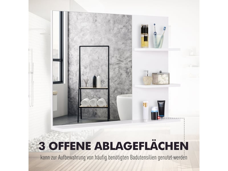  Miroir de salle de bain à 3 étagères, miroir mural avec rangement intégré, 60 x 10 x 48 cm, blanc  - Conforama D