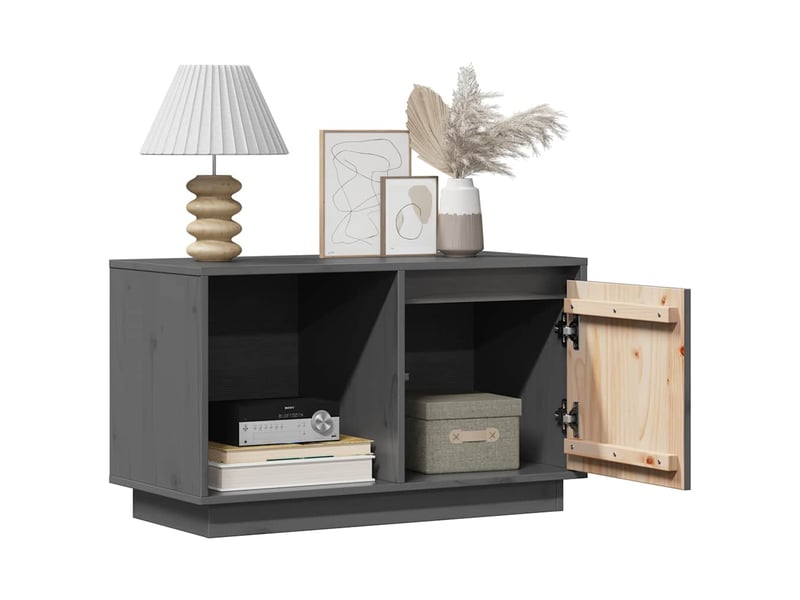  Meuble tv - banc tv - meuble de rangement gris 74x35x44 cm bois de pin massif  - Conforama C