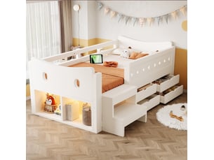 Lit avec rangement 90x200 cm <strong>HAVRYA</strong>  <strong></strong> coloris blanc