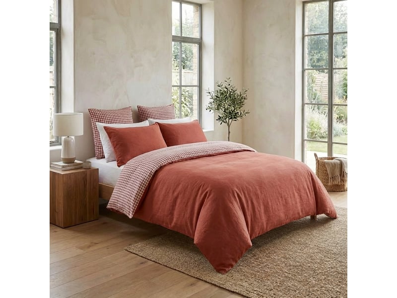  Housse de couette reversible 140x200 cm gaze de coton vickie terracotta PD25038 - Conforama C