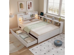 Lit avec rangement 140x200 cm <strong>MERAX</strong>  <strong>lit enfant blanc</strong> coloris blanc