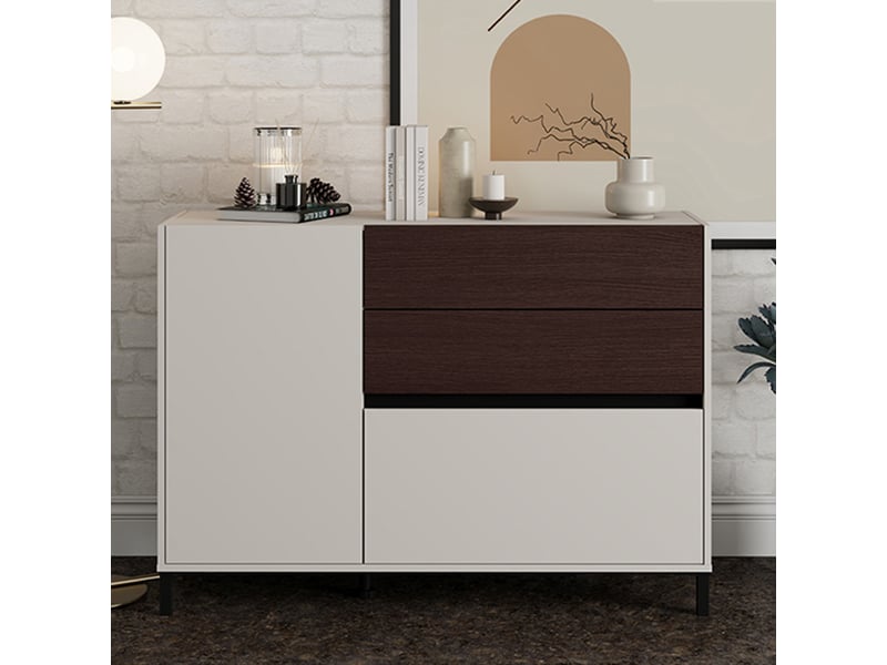  Buffet dmora, meuble à 2 étagères, 125x40x92h cm blanc crème Sideme - Conforama B