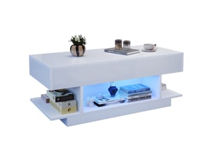 Table basse relevable 98x45x40 cm avec led et rangements blanc